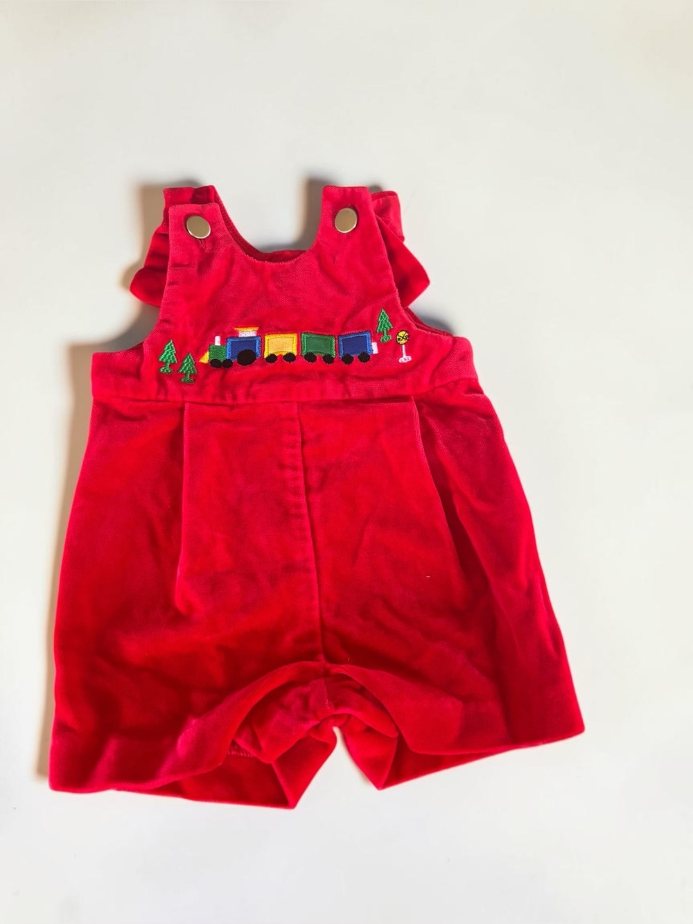 Vintage Florence Eiseman Red Train Romper Baby 6-9M Embroidered Cotton